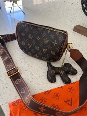 Brown Monogram Canvas Crossbody with Playful Charm